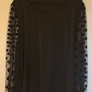 Adrianna Papell Black Blouse with Sheer Sleeves 3X